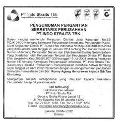 Keterbukaan Informasi Indo Straits Tbk (PTIS) 10 Mei 2022